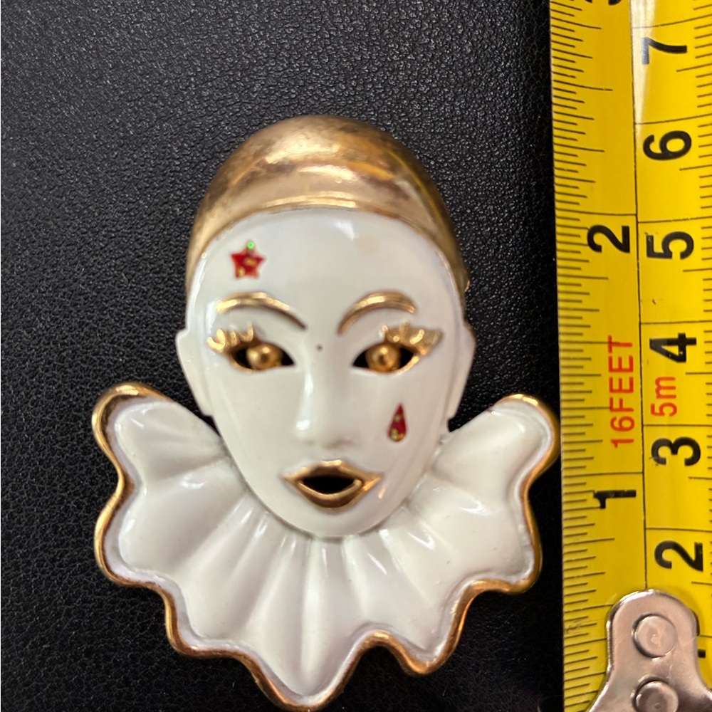 Gold and White Clown Face Brooch